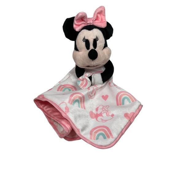 Disney Baby Minnie Mouse Lovey Pink 14 x 14 Soft Cuddly Blanket - Picture 1 of 6